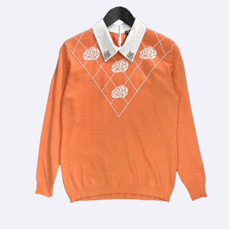 Rosy Diamond Knit Top with Collar