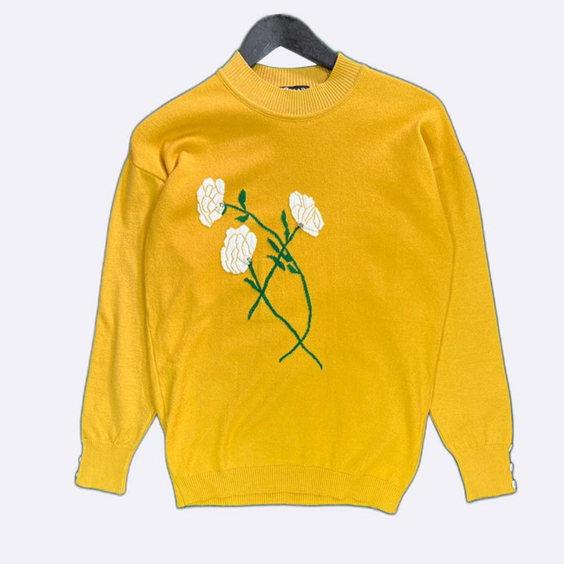 Floral Embroidered Mock Neck Sweater