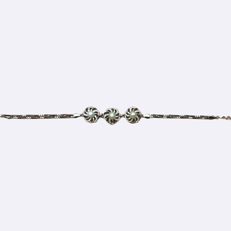 Silver Bracelet with Pearl Flower Motifs