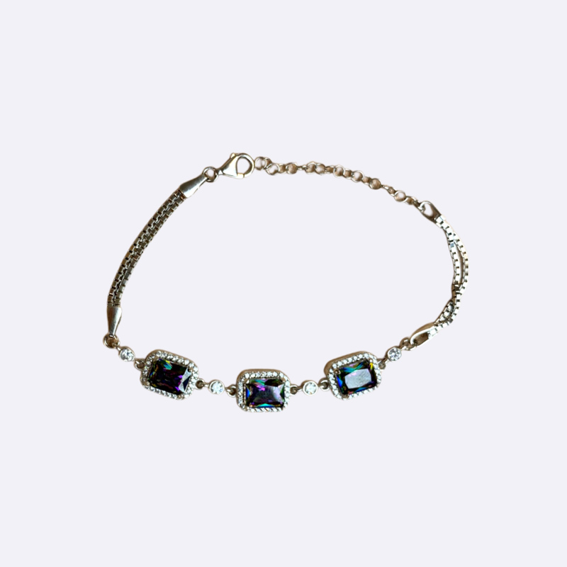 Silver Bracelet with Rectangular Mystic Stones