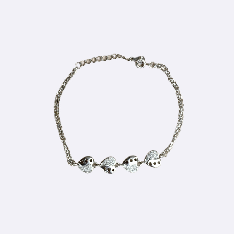 Silver Bracelet with Pave Heart Charms