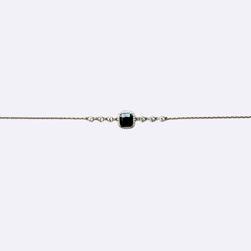 Silver Bracelet with Square Black Stone