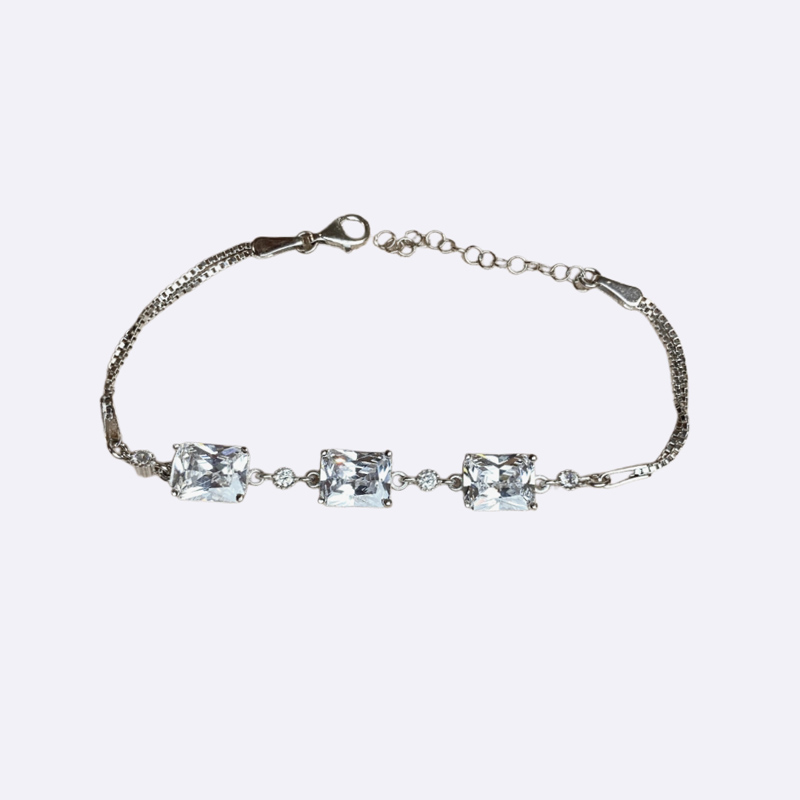 Silver Bracelet with Rectangular Clear Stones