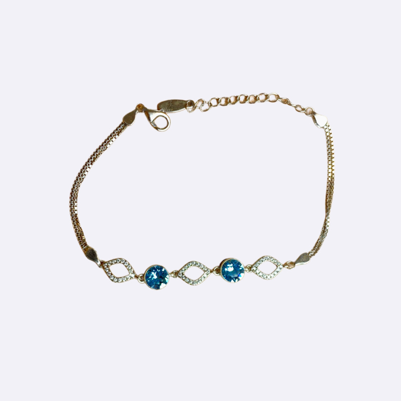Silver Bracelet with Blue Stones and Pave Accents