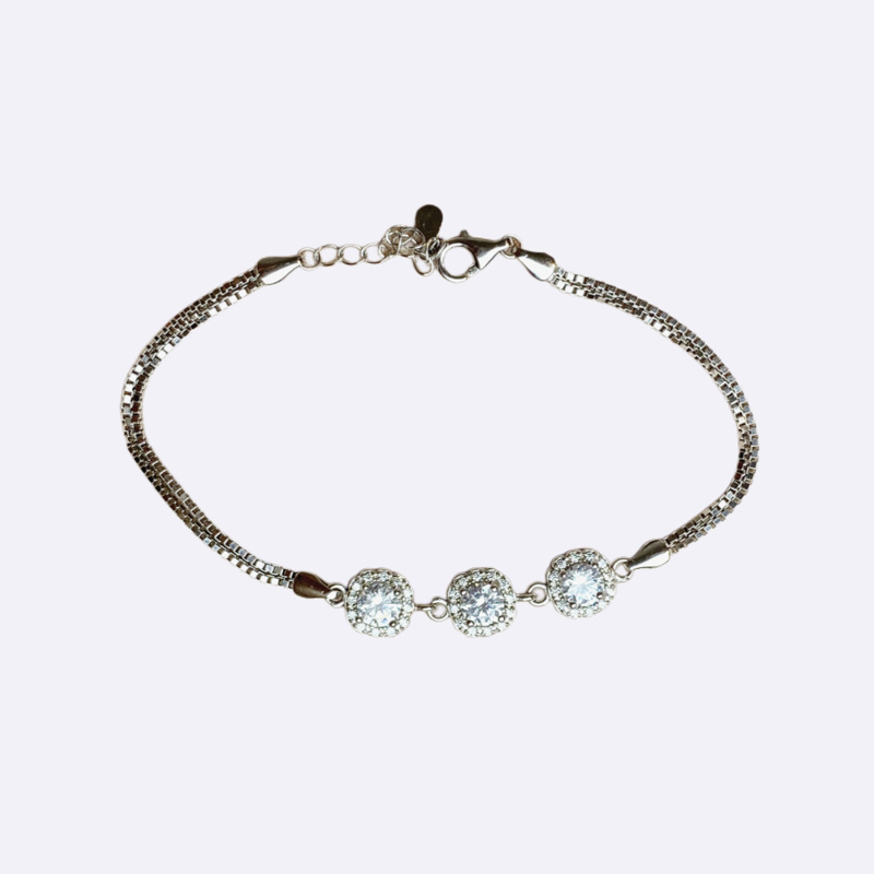 Silver Bracelet with Three Round Clear Stones