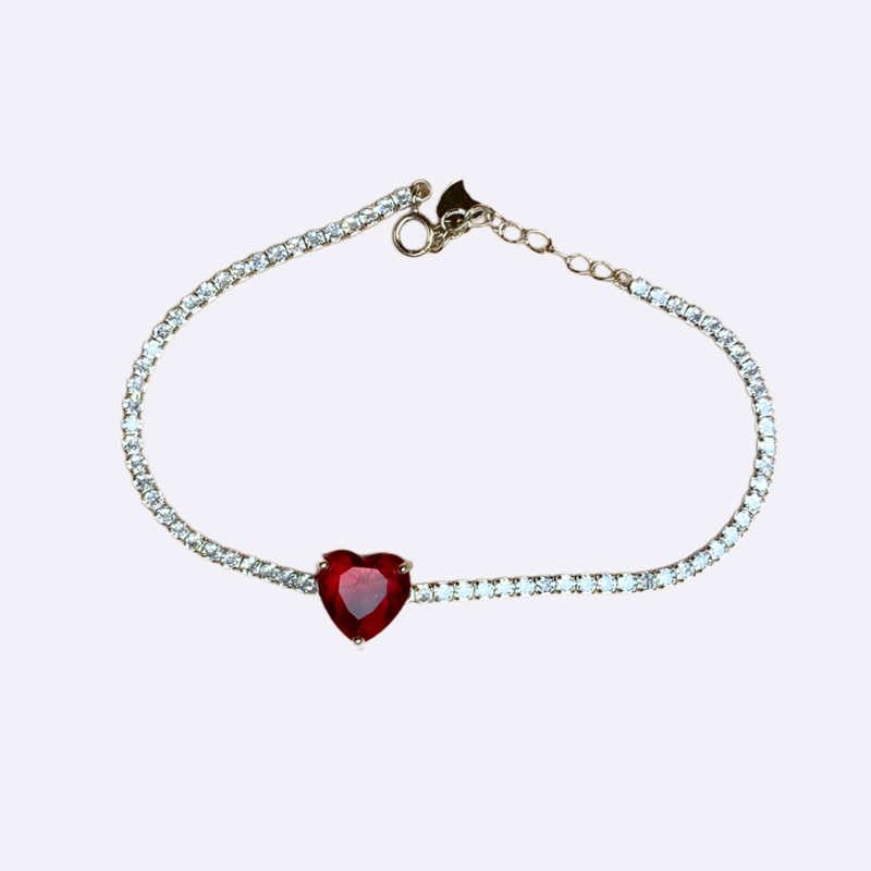 Tennis Bracelet with Large Red Heart Solitaire