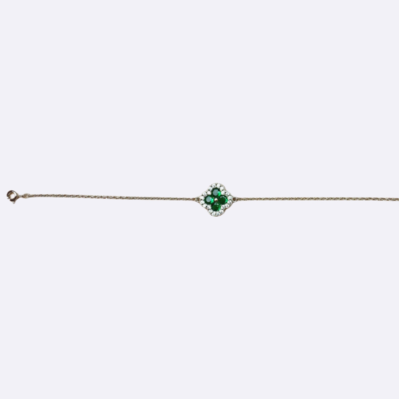 Emerald and Diamond Clover Charm Chain Bracelet