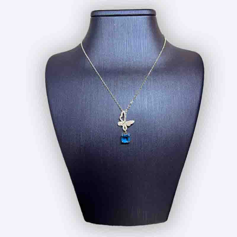 Silver Butterfly Necklace with Stone