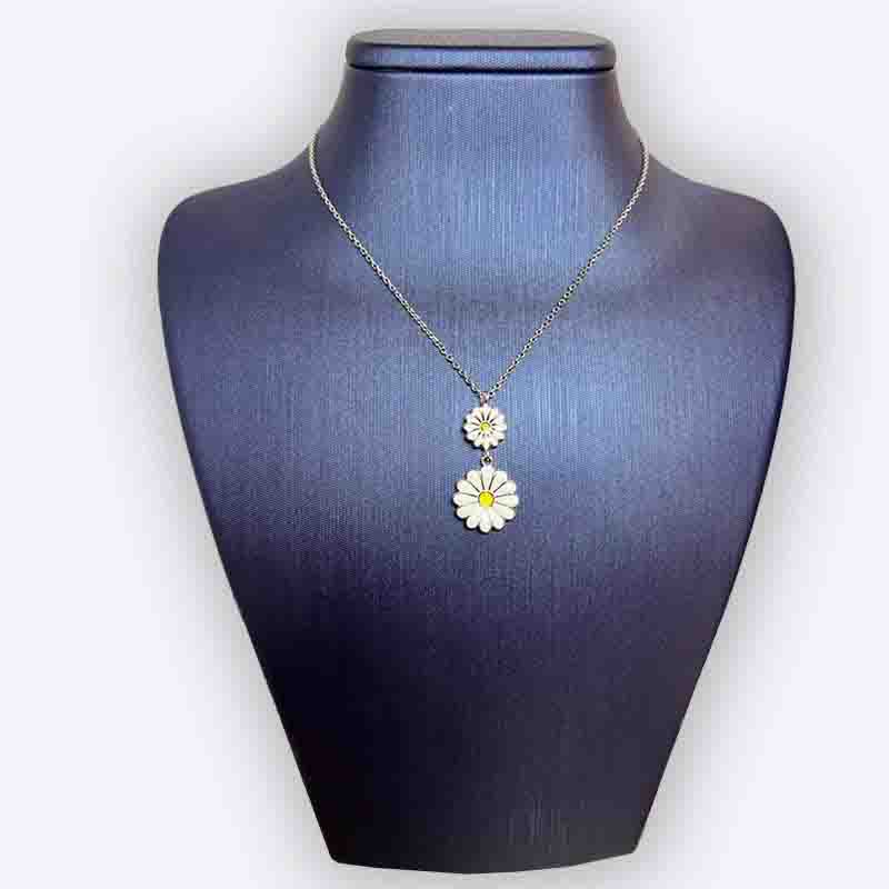 Silver Daisy Necklace with Yellow Center
