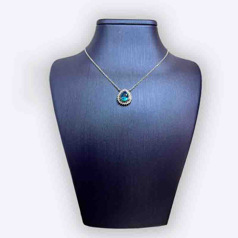 Silver Round Blue Stone Necklace