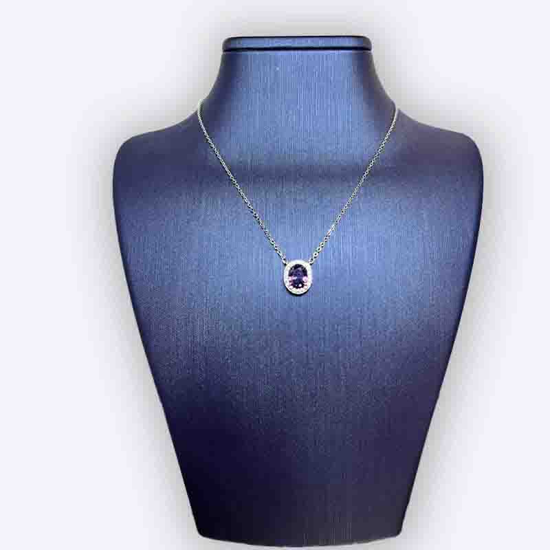 Silver Oval Purple Stone Necklace