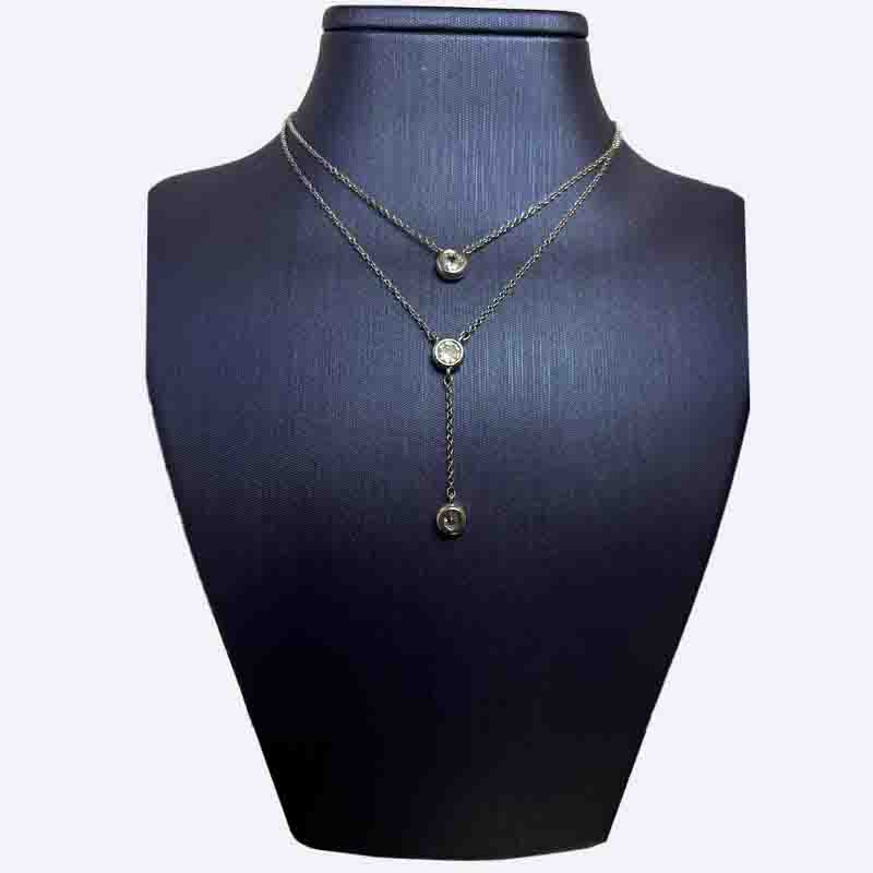 Silver Layered Necklace with Clear Stones