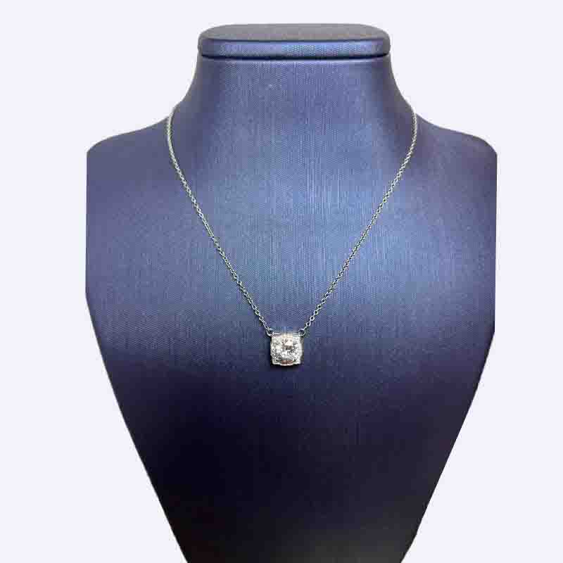 Silver Square Necklace with Clear Stones