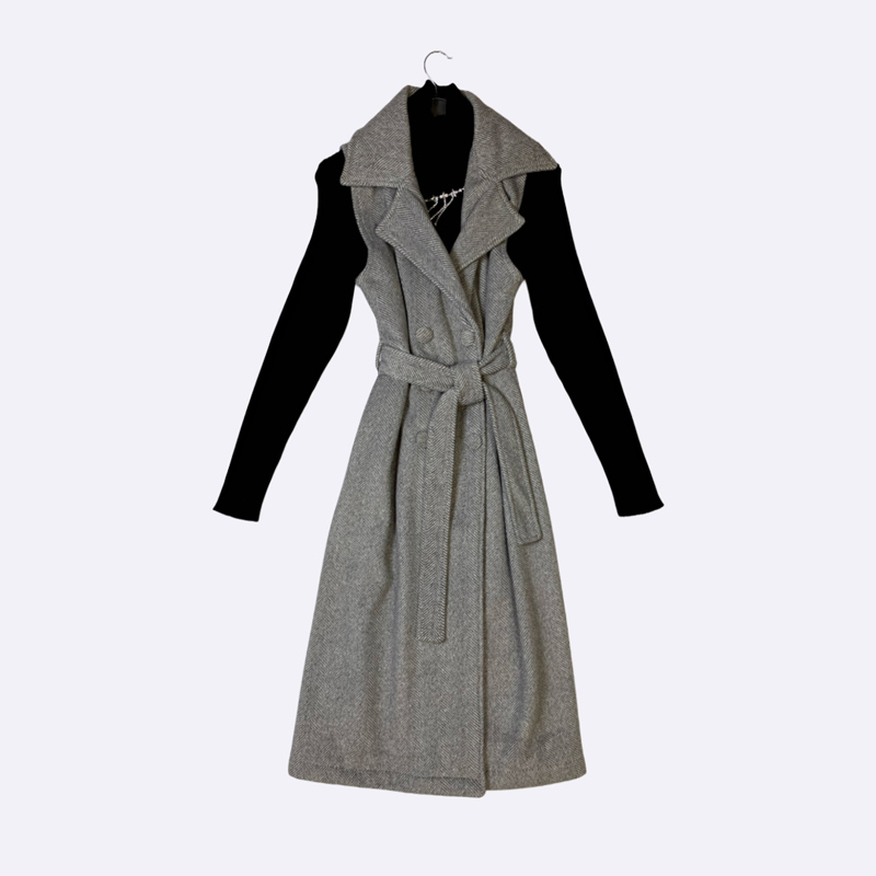 Women's Long Wool Blend Vest and Knit Top Set