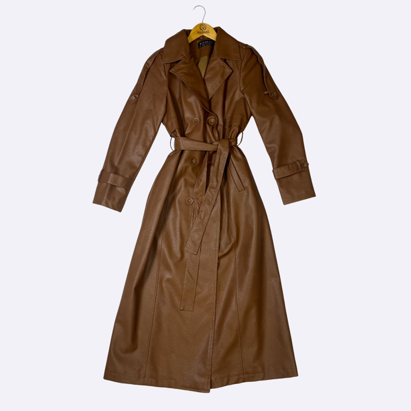 Women's Double-Breasted Faux Leather Trench Coat