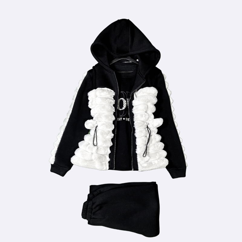 Women's Fleece Pajama Set with Fur Jacket