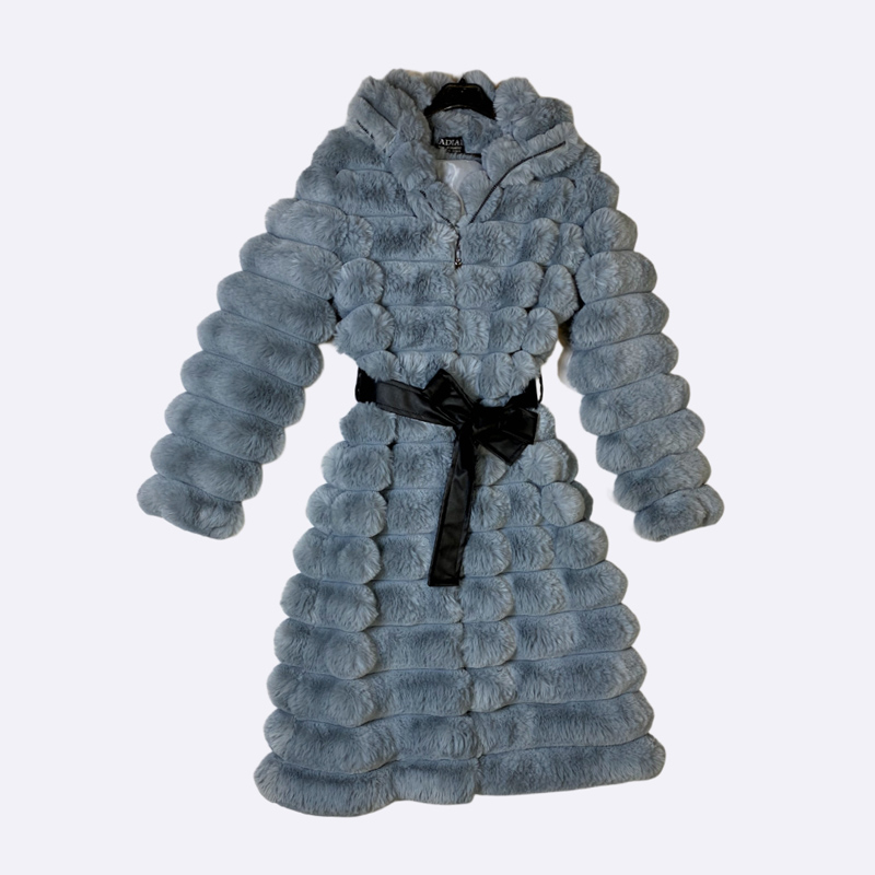 Long Striped Faux Fur Coat