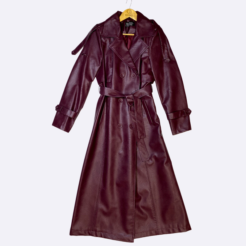 Long Faux Leather Trench Coat