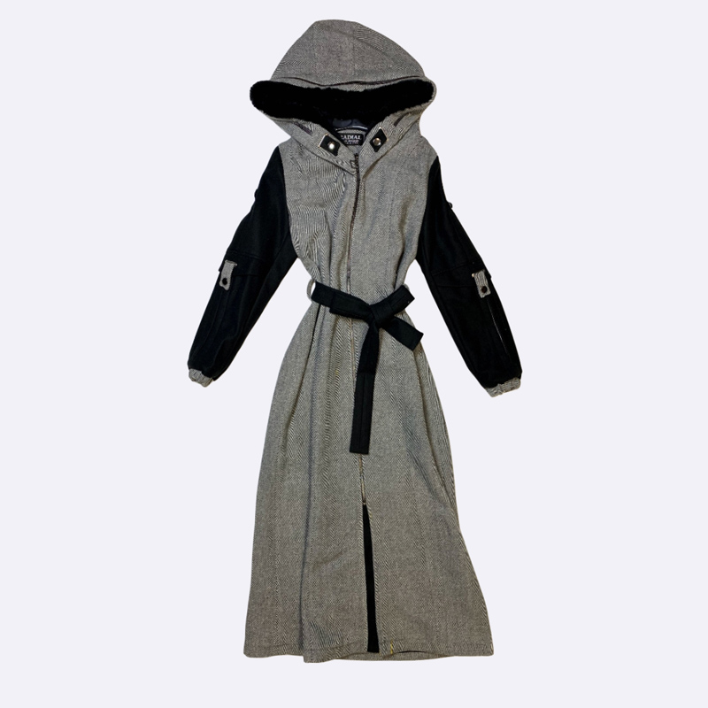 Long Mixed Fabric Hooded Coat
