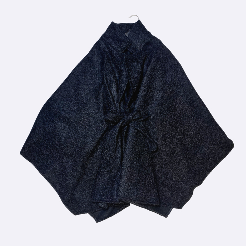 Wool Blend Cape with Tie Belt