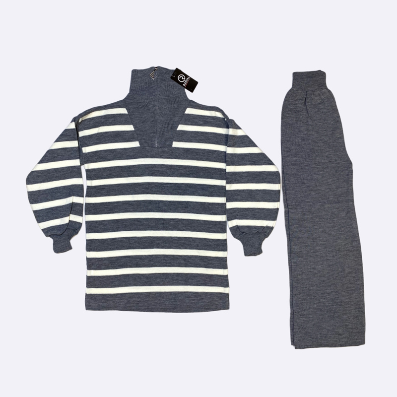 Striped Knit Set with High Collar