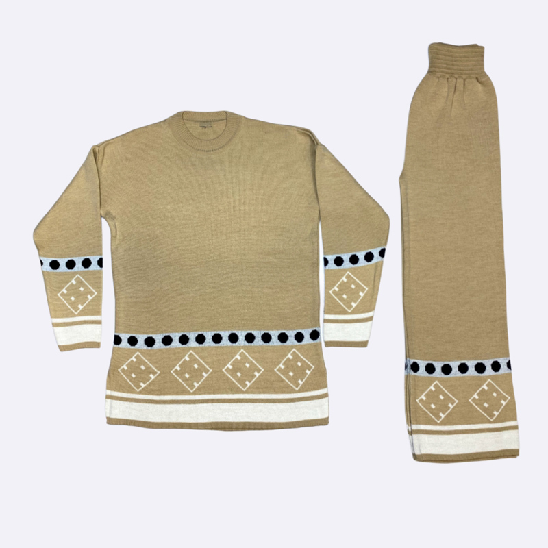 Knit Loungewear Set with Geometric Pattern
