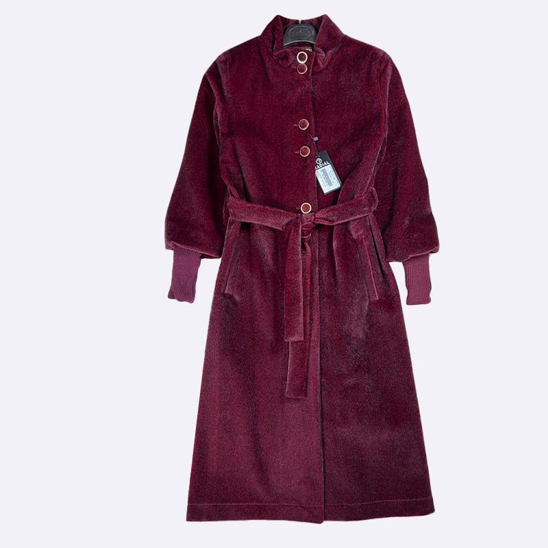 Elegant Plush Belted Midi Coat with Ribbed Cuffs