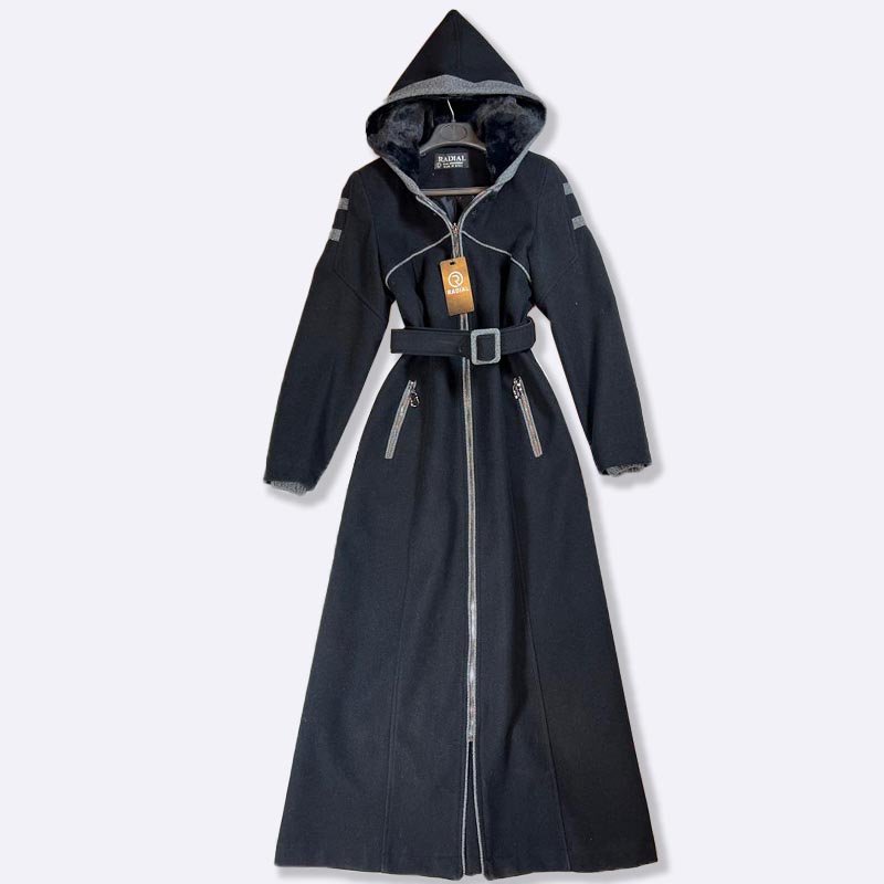 Empress Black Wool Blend Maxi Coat with Hood