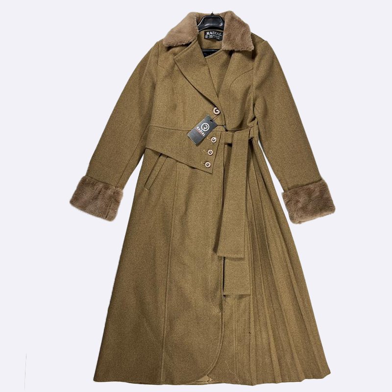 Elegant Fur Trimmed Belted Maxi Coat