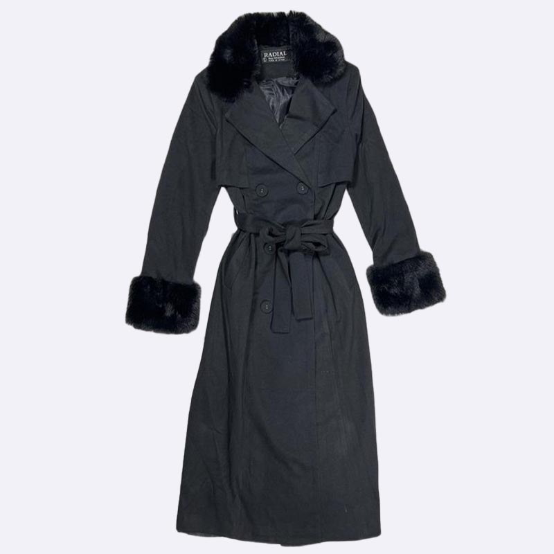 Faux Fur Trim Trench Coat