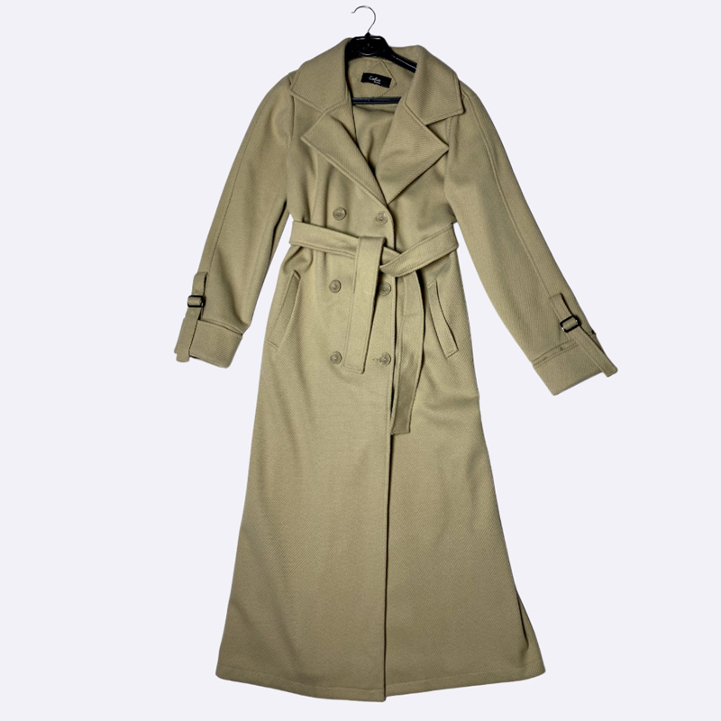 Women's Long Double-Breasted Wool Blend Coat