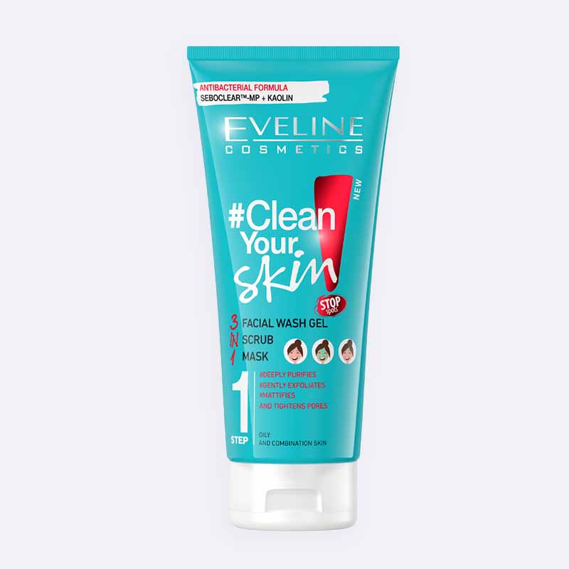 Eveline Cosmetics #CleanYourSkin 3 in 1 Facial Wash Gel + Scrub + Mask