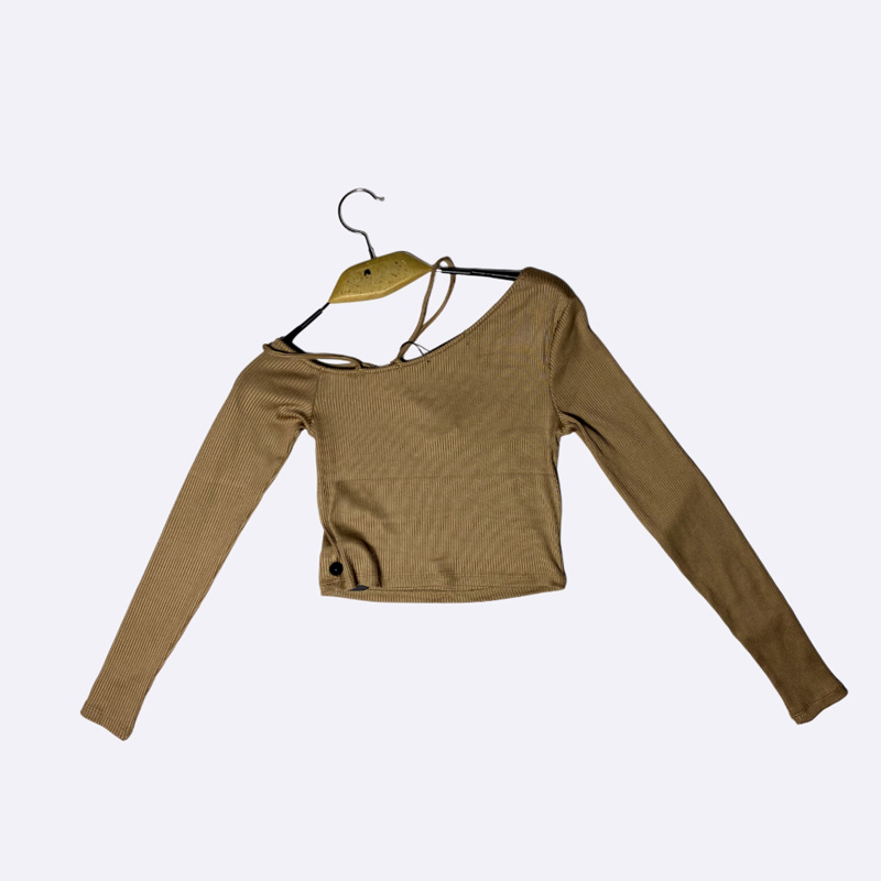 Women's Ribbed Long-Sleeve Crop Top with Drawstring