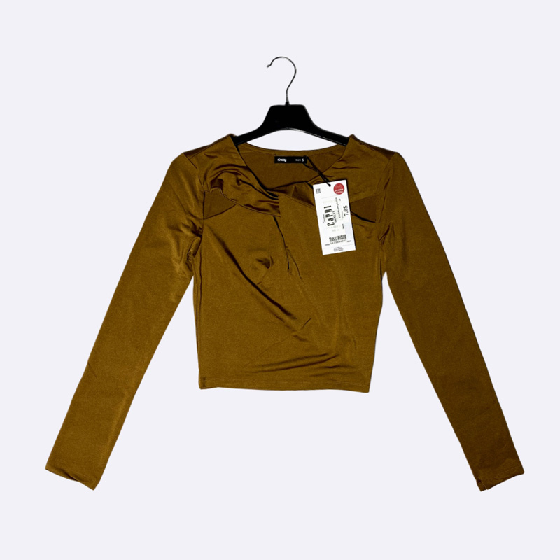 SINSAY Satin Knot-Front Long Sleeve Crop Top