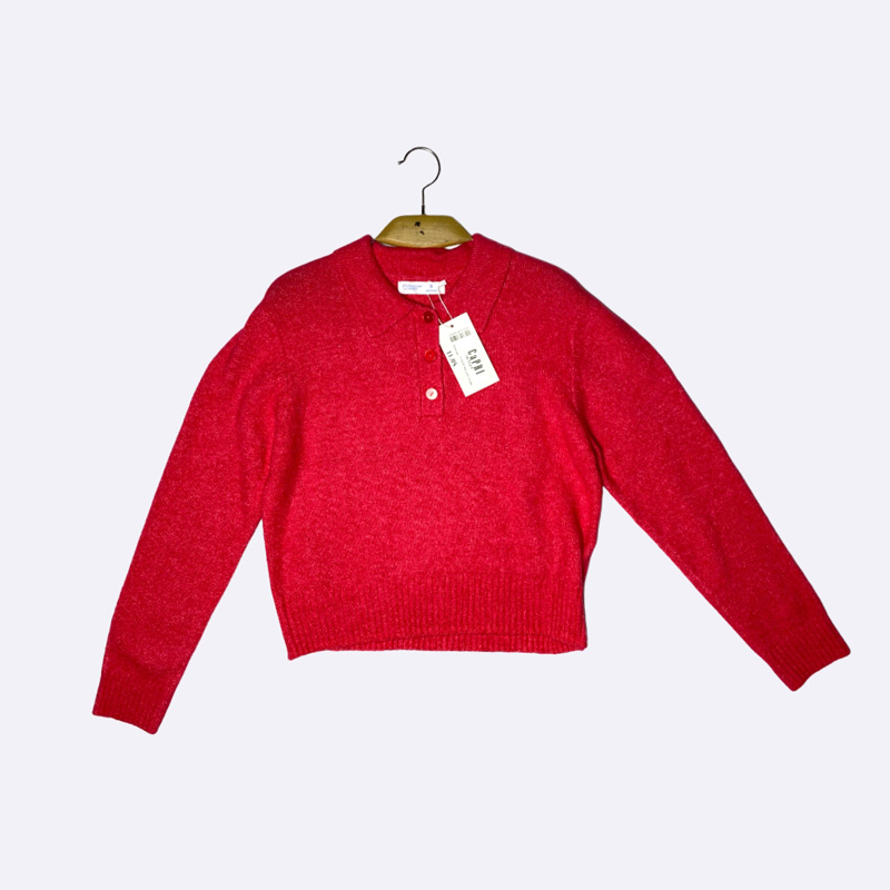 Women's Knit Polo Collar Crop Sweater