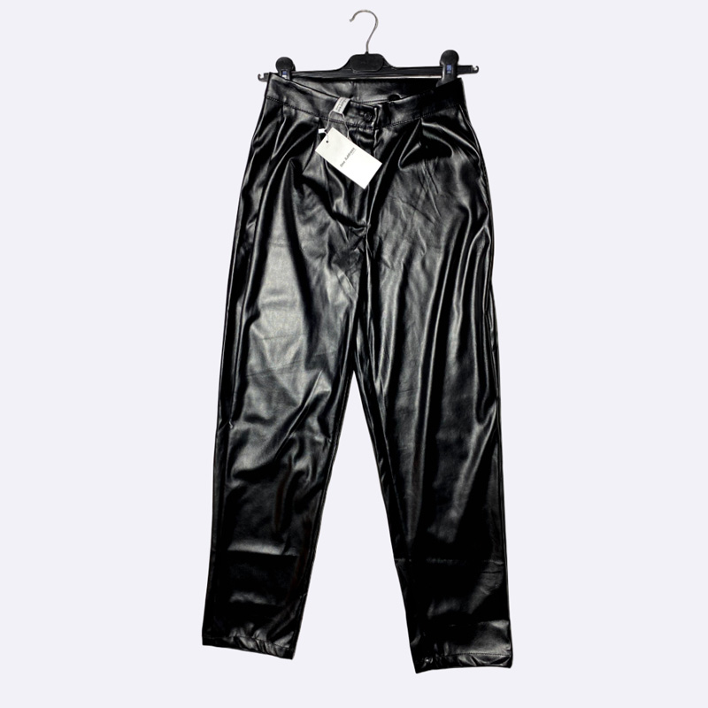 High-Waisted Black Faux Leather Trousers