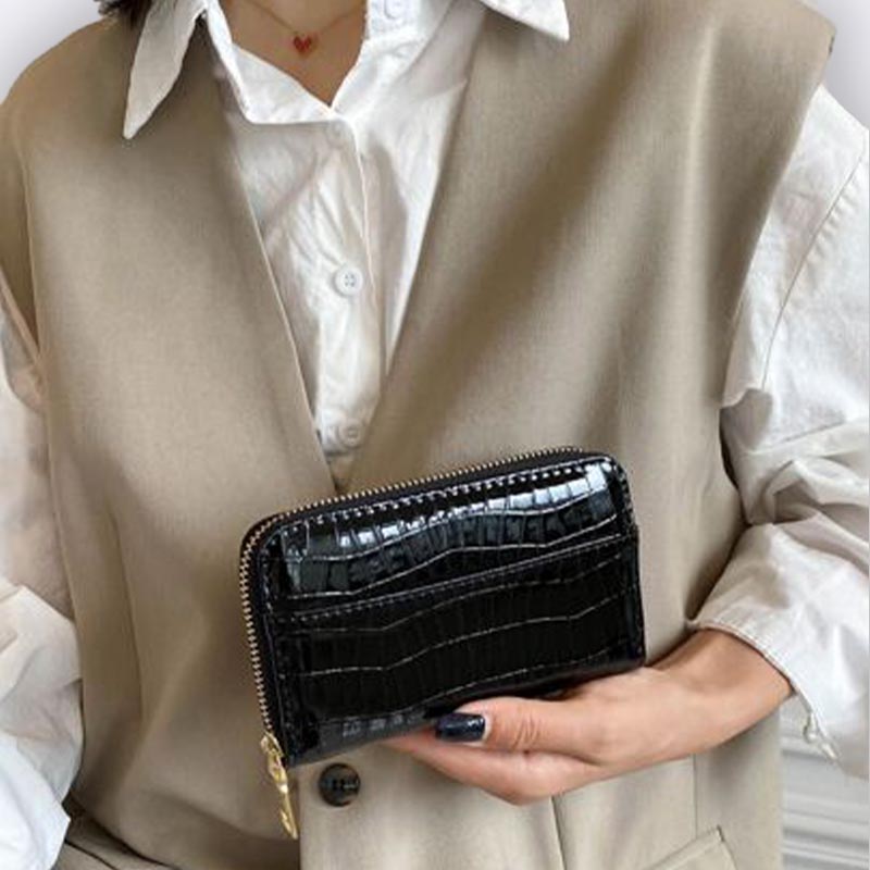 Chic Croc-Embossed Zip-Around Wallet