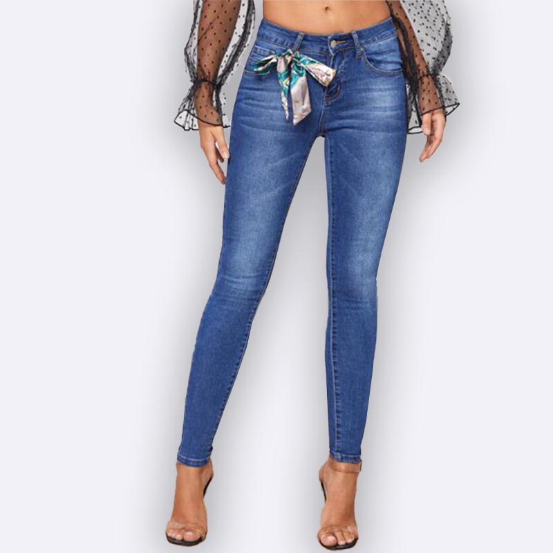 Chic Sheer Sleeve Top & Jeans Set with Scarf