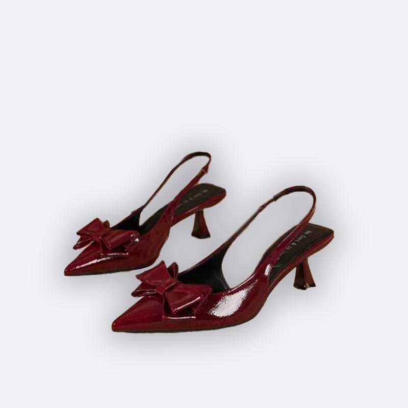 Burgundy Bow Slingback Heels