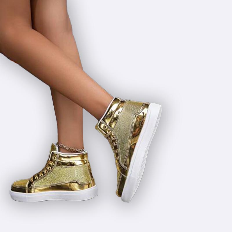 Golden Glam High-Top Sneakers