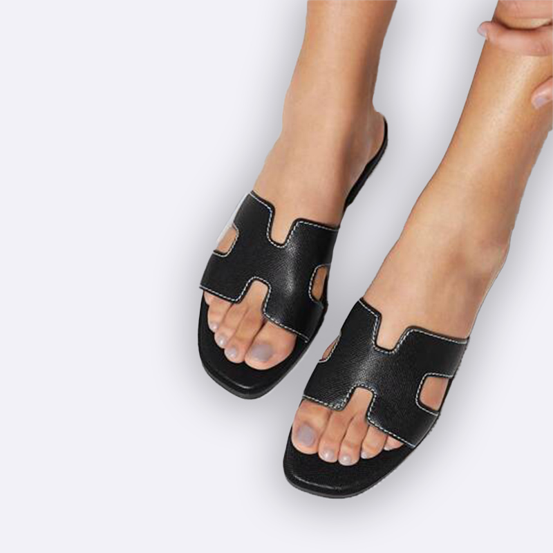 Chic Black Leather H-Strap Sandals