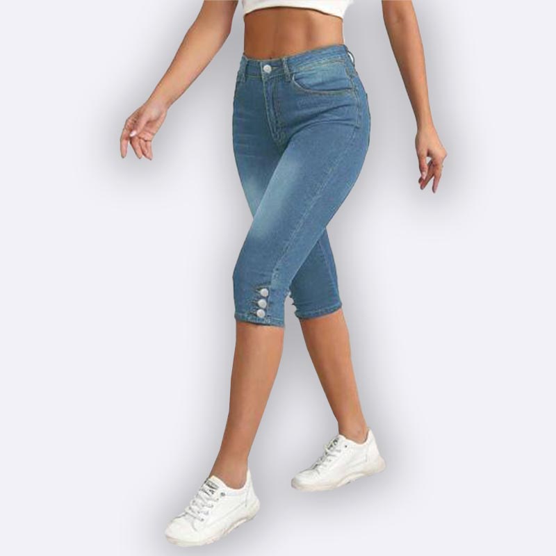 Button Detail Denim Capri Set