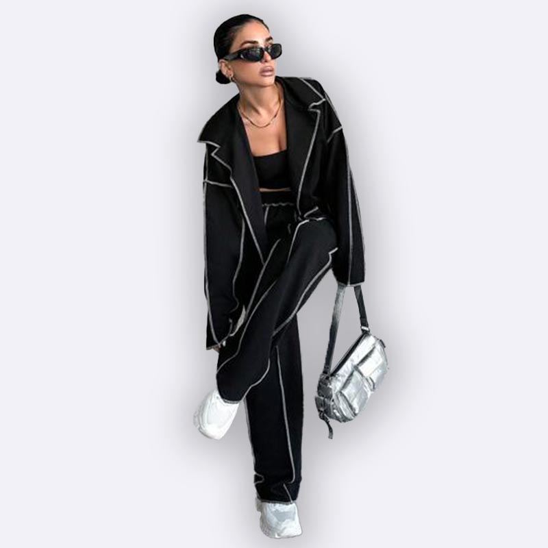 Contrasting Stitching Blazer & Crop Top Set