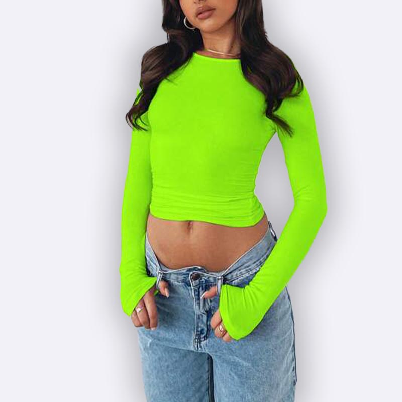 Neon Lime Long Sleeve Crop Top