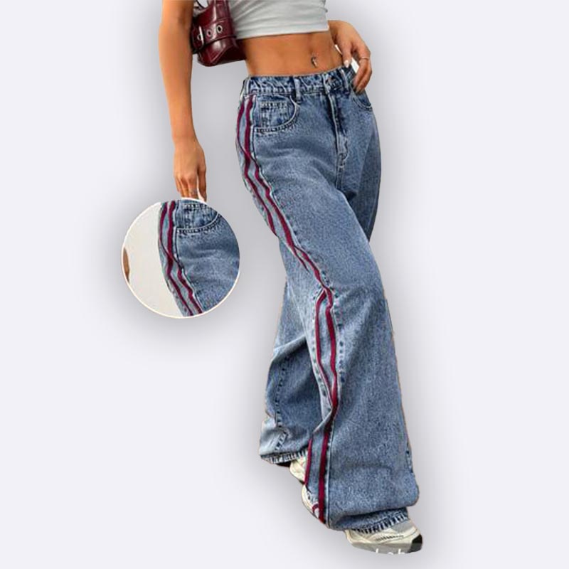 Retro Stripe Wide Leg Jeans