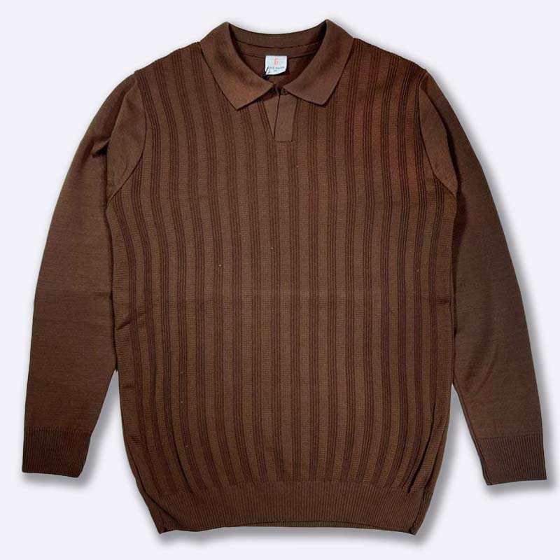 Textured Knit Polo Long Sleeve Top