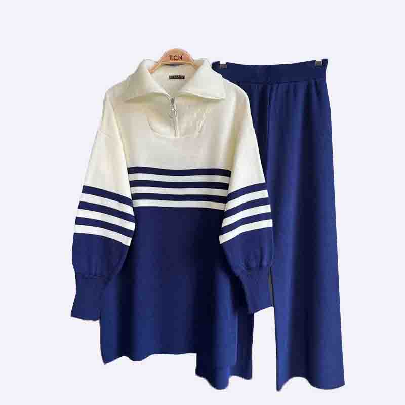 Navy & Ivory Knit Lounge Set