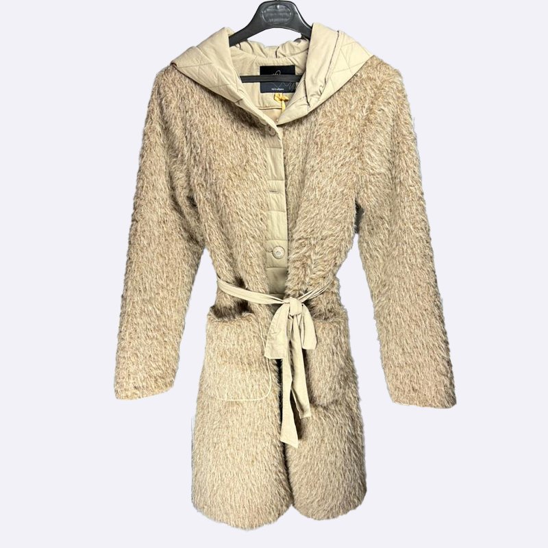 Hooded Belted Faux Fur Coat