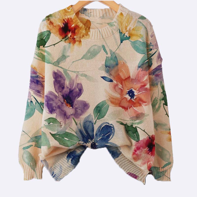 Watercolor Floral Print Sweater