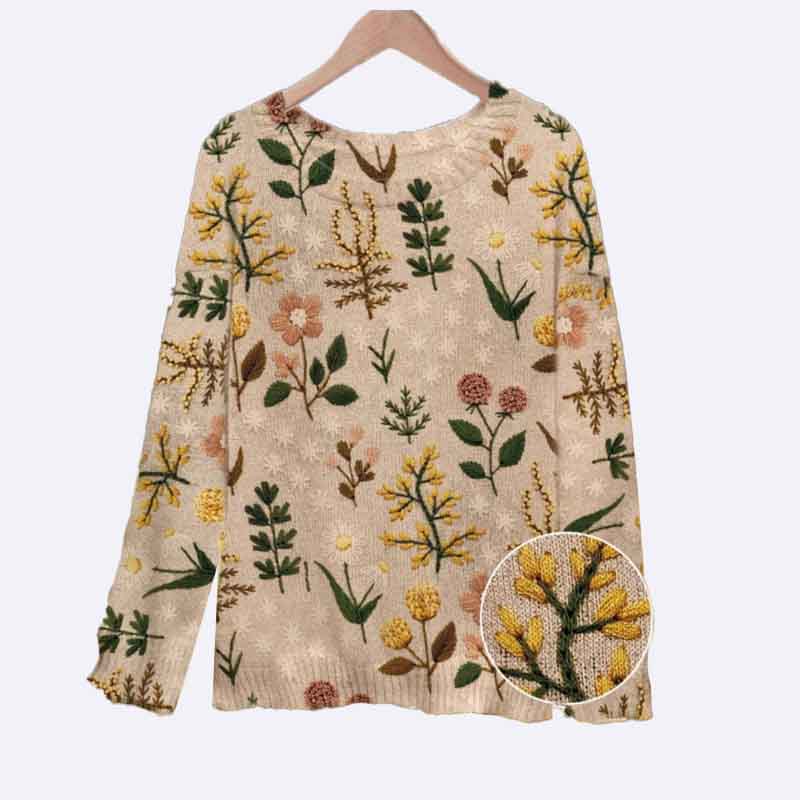Floral Embroidered Knit Sweater